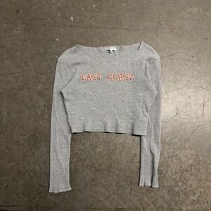 Fitz + Eddi East Coast Grey Waffle Knit Cropped Long Sleeve Top Size L